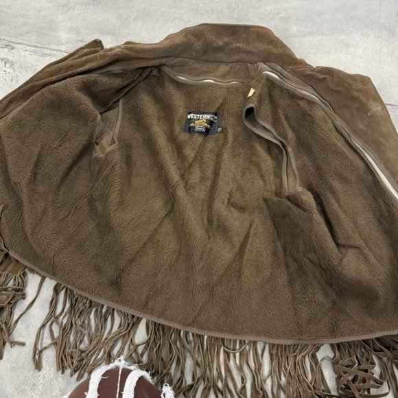 Vintage Brown Suede Leather Fringe Western sears Jacket Cowboy Boho Coat - Picture 5 of 10